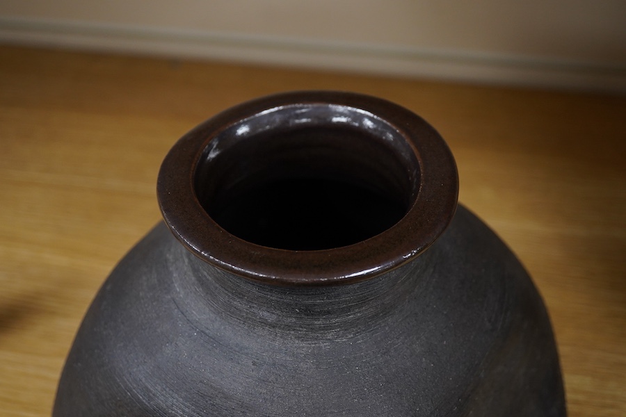 Janet Leach (1918-1997), a stoneware studio pottery dimpled vase, impressed marks to the foot rim, 19cm high, Provenance- bought from Bonhams, Knightsbridge, contemporary ceramics sale, 19 June 1997